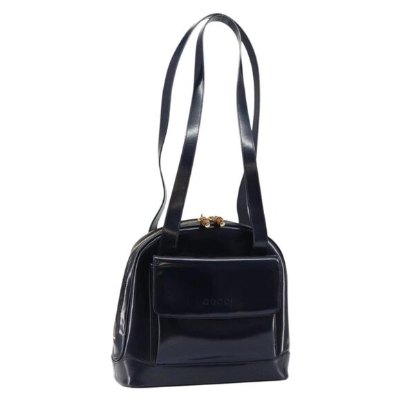 GUCCI Bamboo Shoulder Bag Patent leather Navy Gold - Picture 1 of 16